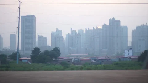 Bullet train through chinese city Stock Footage 35114845