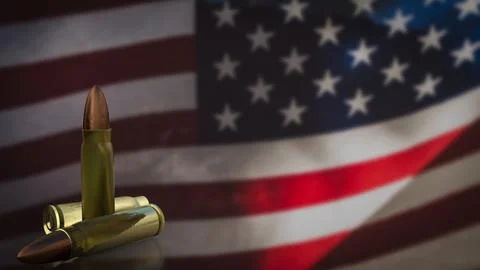 The Bullet on us flag Background  for law or war concept 3d rendering. Illustrazione stock