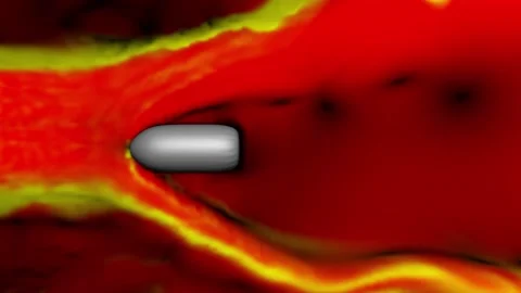 Bullet in wind tunnel. Round tip. 3d animation simulation Stock Footage 137480232