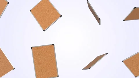 Bulletin Boards Falling on a Light Blue Background. Notice Boards 3D. 4K Stock Footage 310930178