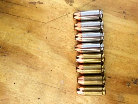 Bullets 40 .40 caliber smith and wesson speer winshester for handgun firearm Stock Photos