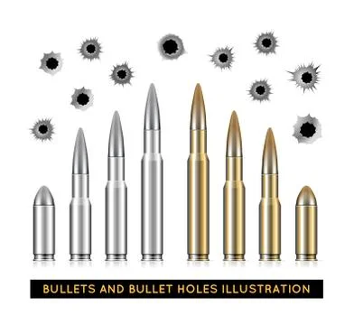 Bullets and bullet holes. Vector illustration Stock Illustration