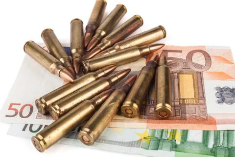 Bullets on Euro Banknotes Stock Photos