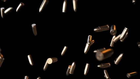 Bullets Falling on Black with Luma Matte Seamless Looping Background 4K Stock Footage 93948753