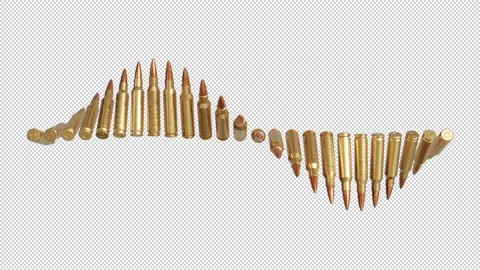 Bullets lined up and swirled in waves with alpha channel Stock Footage 237177261