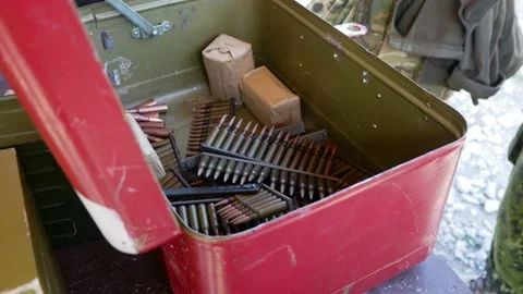 Bullets preparation of cartridges for weapons Stock Footage 143644320