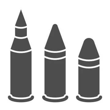 Bullets solid icon. Caliber vector illustration isolated on white. Ammo glyph Stock Illustration