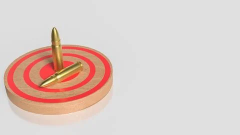 Bullets on Target Board Symbolizing Precision Aim 3d render. イラスト素材