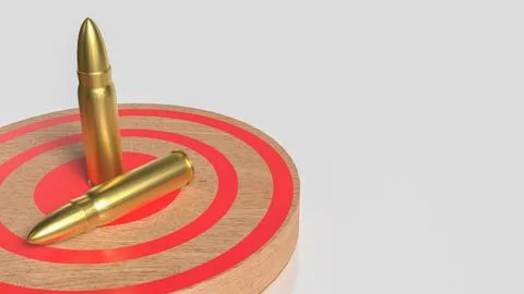 Bullets on Target Board Symbolizing Precision Aim 3d render. Illustrazione stock