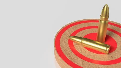 Bullets on Target Board Symbolizing Precision Aim 3d render. イラスト素材