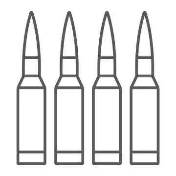 Bullets thin line icon, ammunition and army, caliber sign, vector graphics, a Stock Illustration