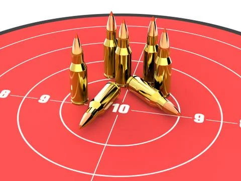 Bullets on the top of red target, ammo, ammunition Illustrazione stock