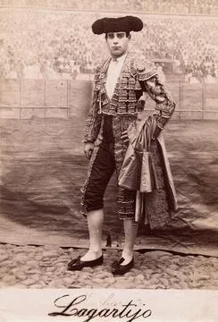A bullfighter, Rafael Molina Sanchez "Lagartijo", posing in front of a pain.. Stock Photos