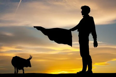 Bullfighter at sunset Stock Illustration