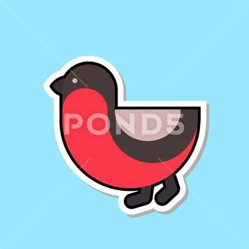 Bullfinch Bird Icon Isolated Cute Winter Sticker Concept Stock Illustration