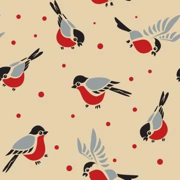 Bullfinches seamless pattern Stock Illustration