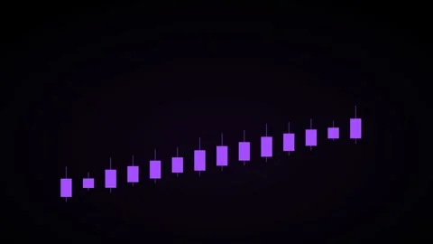 Bullish rising candlestick chart on a black background, violet color Stock Footage 342513054