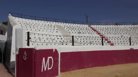 Bullring Mijas inside panning blue sky Stock Footage 74167060