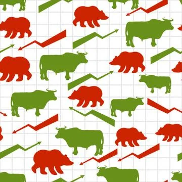 Bulls and bears seamless pattern. Exchange traders. Red up arrow. Green down  Stock Illustration