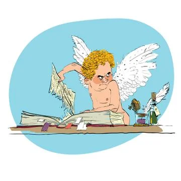 Bully angel pulls out the book page Stock Illustration