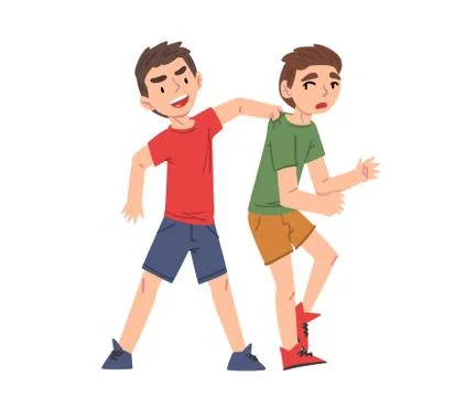 Bully Boy Attacking Sad Weaker Boy, Mockery and Bullying at School Problem Stock Illustration