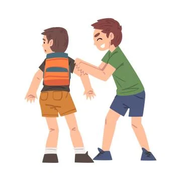 Bully Boy Attacking Weaker, Mockery and Bullying at School Problem Cartoon Style Stock Illustration