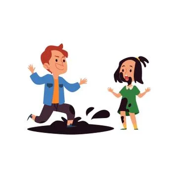 Bully boy jumps into a puddle the bad kids behavior vector illustration isolated Stock Illustration
