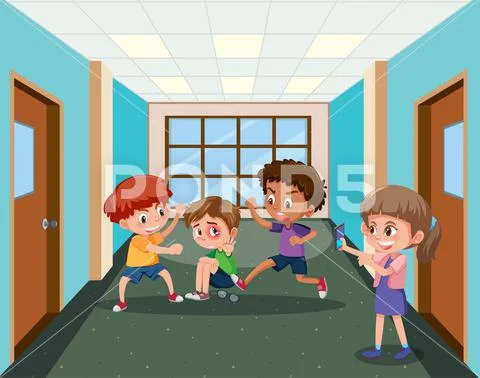 Bully child with bad behavior bullying the boy in the school ...