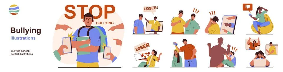 Bullying concept set Stock Illustration