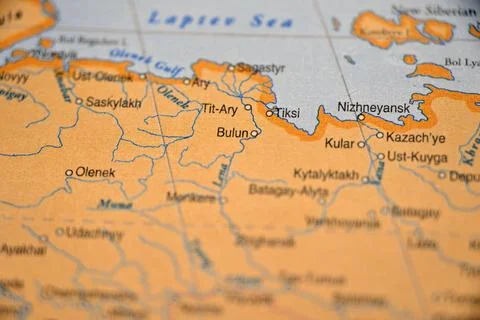 Bulun Highlighted on World Map with Soft Blur Background and Subtle Focus Stock Photos