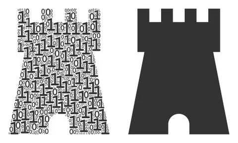 Bulwark Tower Collage of Binary Digits 스톡 일러스트