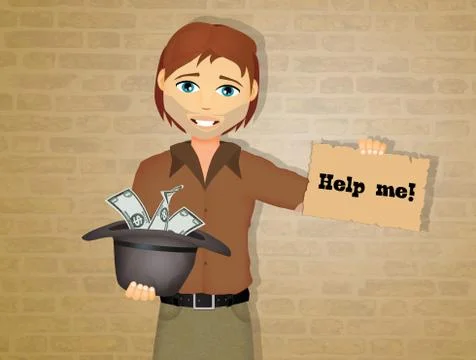 Bum asking for charity Stock Illustration