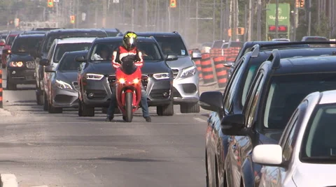 Bumber to bumper traffic and road construction Stock Footage