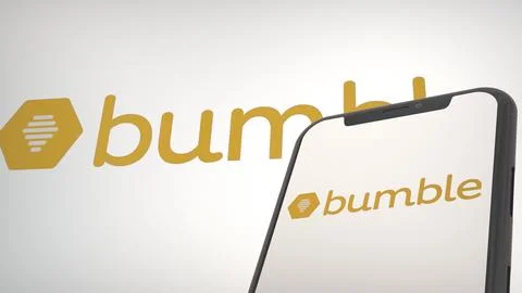 Bumble app logo in mobile display screen and background editorial Stock Photos