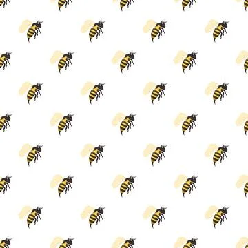 Bumble bee seamless pattern flying through white background Illustrazione stock