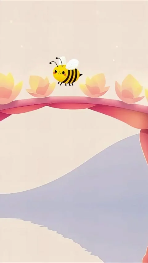 Bumble Bee's Lily Pad Path: Animated Exploration Above a Dreamy Water World - A Stock Footage 306504916