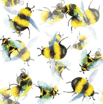 Bumblebee seamless pattern, watercolor Stock Illustration