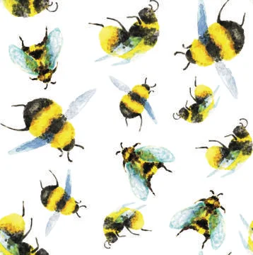 Bumblebees, seamless pattern, watercolor Stock Illustration