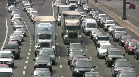 Bumper to Bumper Highway Traffic Jam In Toronto Ontario Canada Highway 401 Stock Footage