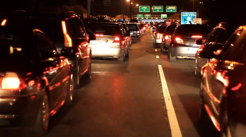 Bumper to bumper traffic crawling on border crossing Stockbeeldmateriaal 40585749