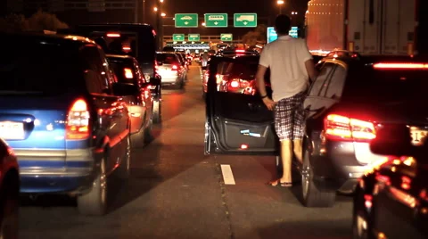 Bumper to bumper traffic crawling on border crossing Stockbeeldmateriaal 40699186