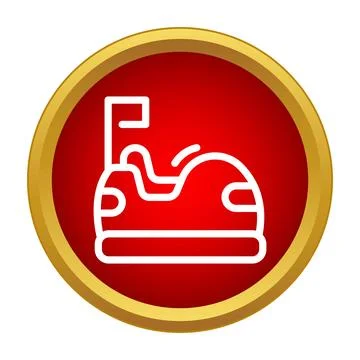 Bumper car icon on a red button with a gold border 库存插图