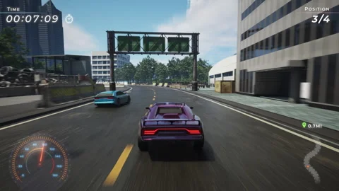 Bumping the car into the online opponents causing the crash in a video game Video stock 241116975