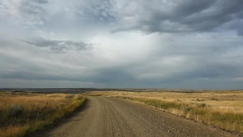Bumpy footage while driving along a gravel road through a western grassland sett Stock Footage 295077731