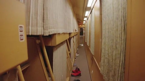 Bumpy ride at "Nobi Nobi" Seats for Japans Sleeper Train Sunrise Express Stock Footage 182435483