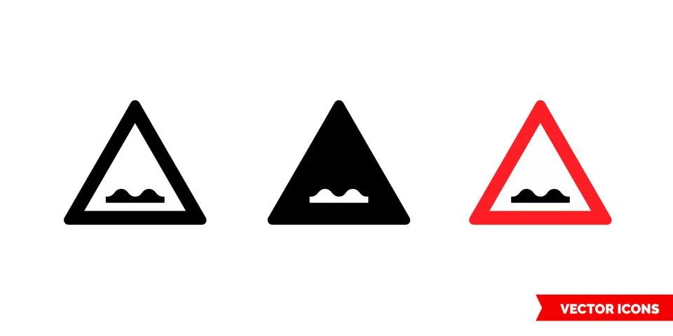 Bumpy road sign icon of 3 types color, black and white, outline. Isolated vec Stock Illustration