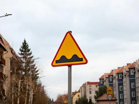 Bumpy Road Sign in Poland Stock Photos