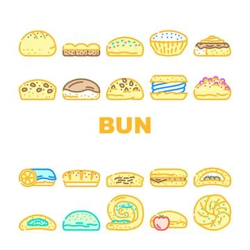 Bun bread burger hamburger icons set vector Stock Illustration
