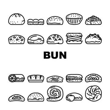 Bun bread burger hamburger icons set vector Stock Illustration