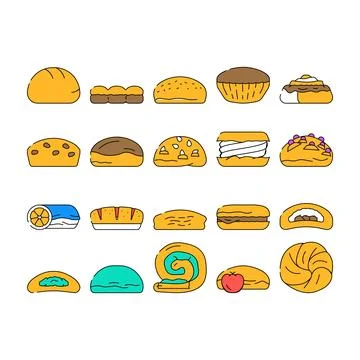 Bun bread burger hamburger icons set vector Stock Illustration